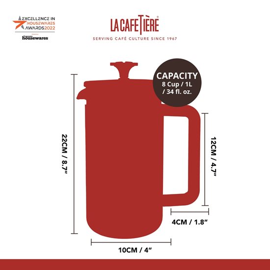 Déantóir caife cruach dhosmálta, 1L, Pisa - La Cafetiere