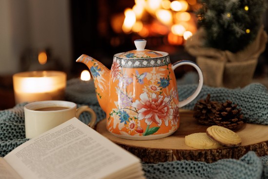 Teapot with infuser, porcelain, 1L, Coral - London Pottery