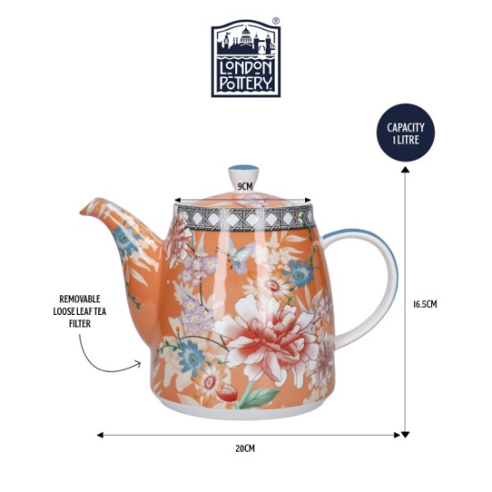 Teapot b'infuser, porċellana, 1L, Korall - London Pottery
