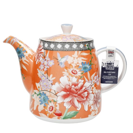 Bule com infusor, porcelana, 1L, Coral - London Pottery