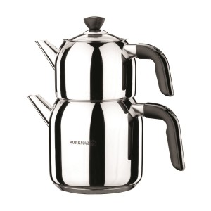 Double Turkish teapot, stainless steel, Black, Kappa - Korkmaz