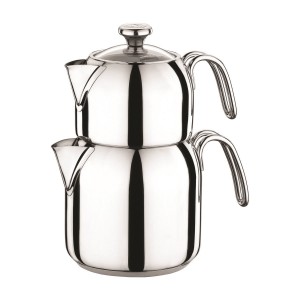 Double Turkish teapot, stainless steel, Alia - Korkmaz