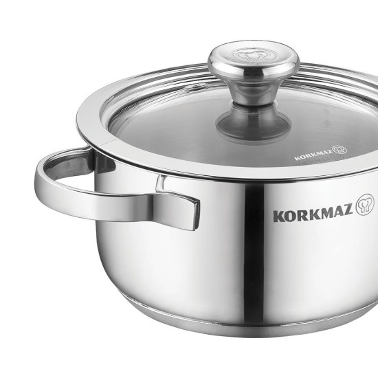 Stainless steel saucepan, with lid, 12cm/0.75L, "Minika" - Korkmaz