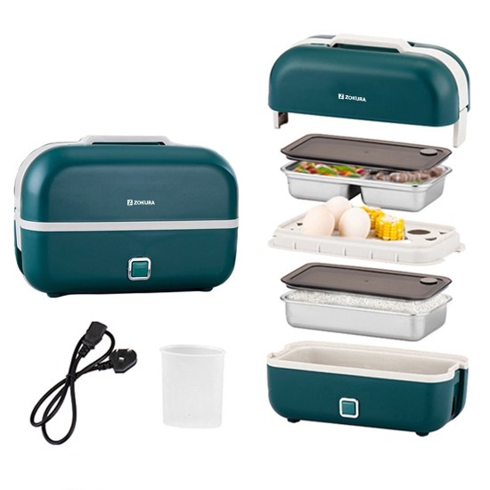 Multifunction 3-in-1 electric lunch box, 230W, Green - Zokura