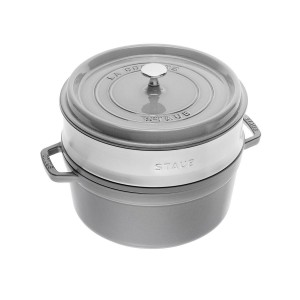 Cast iron Cocotte cooking pot, with steam cooking attachment, 24cm/3.79L, Graphite Grey - Staub
