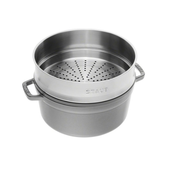 Dökme demir Cocotte tencere, buharlı pişirme aparatlı, 24cm/3,79L, Graphite Grey - Staub