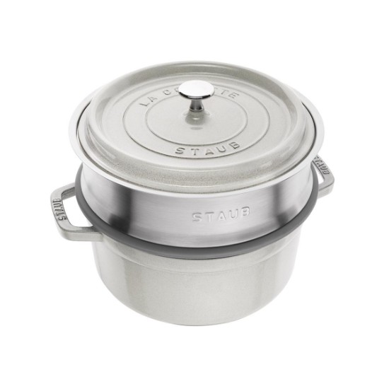 Panela Cocotte de ferro fundido, com acessório para cozinhar a vapor, 24cm/3,79L, White Truffle - Staub