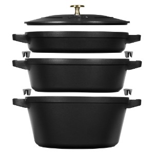 3-piece Cocotte cookware set, 24 cm, cast iron, Black - Staub
