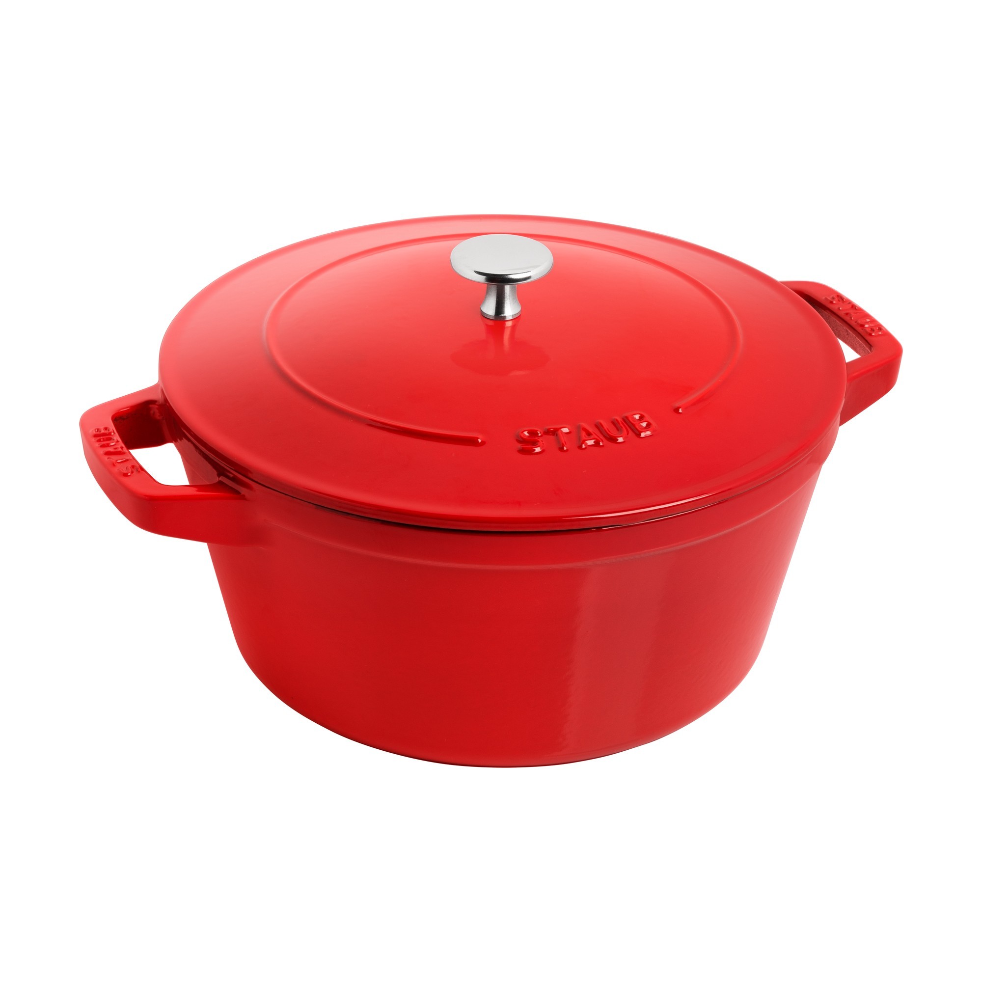 Cast iron Cocotte cooking pot, with steam cooking accessory, 24cm/3.79L,  Cherry - Staub
