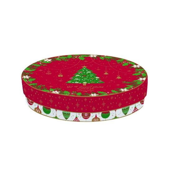 Sæt med 4 dessertplader, porcelæn, 19 cm, "Jingle Bells" - Nuova R2s