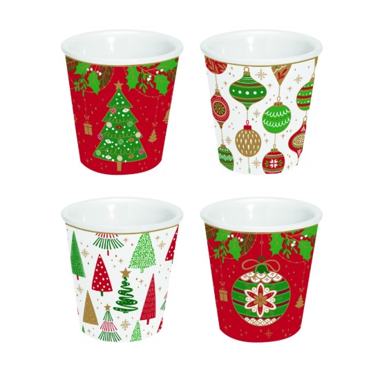 4 kafijas tasīšu komplekts, porcelāns, 100 ml, "JINGLE BELLS" - Easy Life