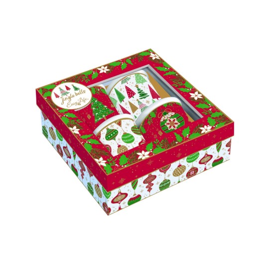 4 kafijas tasīšu komplekts, porcelāns, 100 ml, "JINGLE BELLS" - Easy Life