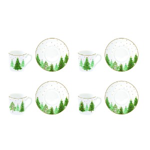 Set of 4 teacups with saucers, porcelain, 100 ml, "Festive TREES" - Nuova R2S