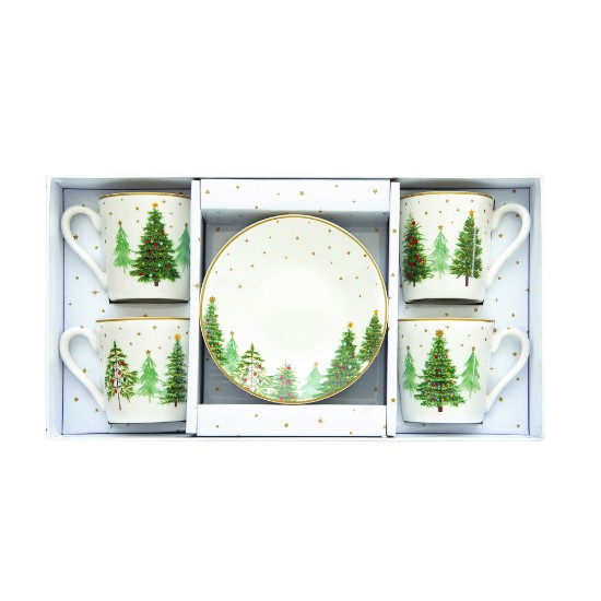 Juego de 4 tazas de té con platillos, porcelana, 100 ml, "ÁRBOLES Festivos" - Nuova R2S