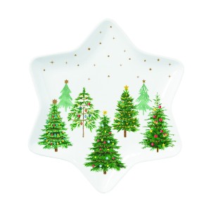 Star-shaped platter, porcelain, 22.5 × 22.5 cm, "Festive TREES" - Nuova R2S