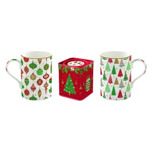 Set of 2 mugs and tea box, porcelain, "JINGLE BELLS" - Nuova R2S