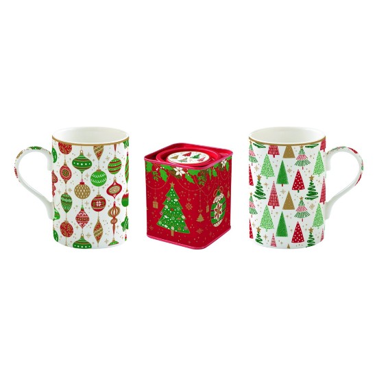 Set 2 cani si cutie ceai, portelan, "JINGLE BELLS" - Nuova R2S