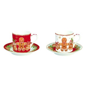 Set of 2 teacups with saucers, porcelain, 100 ml, "Fancy Gingerbread" - Nuova R2S