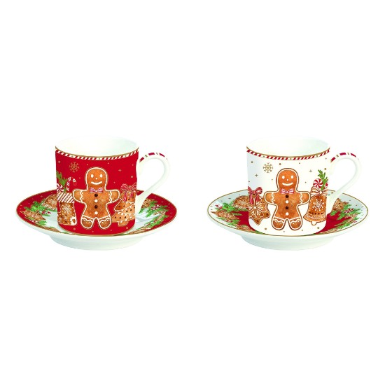 Komplektā 2 tējas krūzes ar apakštasītēm, porcelāns, 100 ml, "Fancy Gingerbread" - Nuova R2S