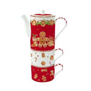 Zestaw czajniczek i 2 kubki, porcelana "Fancy Gingerbread" - Easy Life