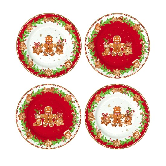 Zestaw 4 talerzyków deserowych, porcelana, 19 cm, "Fancy Gingerbread" - Nuova R2S