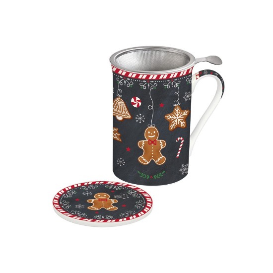 Kubek porcelanowy z pokrywką i metalowym zaparzaczem, 300 ml, "GINGERBREAD" - Nuova R2S