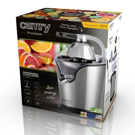 Profesjonell sitrusjuicer, rustfritt stål, 500W - Camry