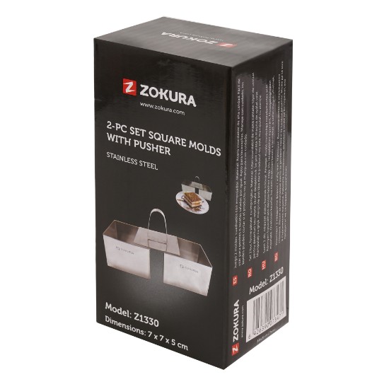 Moules carrés 2 pièces avec poussoir, inox, 7x7x5cm - Zokura