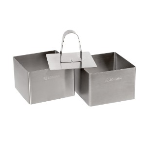 2-piece square molds with pusher, stainless steel, 7x7x5cm - Zokura