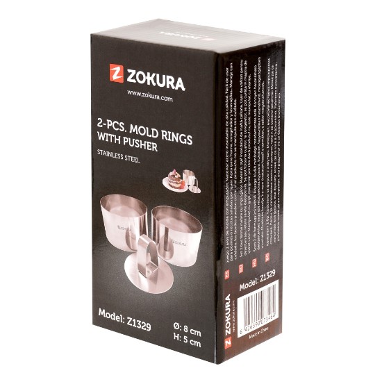 Anéis de molde de 2 peças com empurrador, aço inoxidável, 8 × 5 cm - Zokura