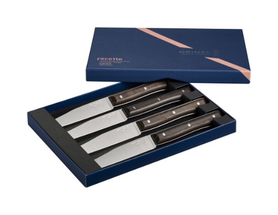 Set coltelli da tavola 4 pezzi, acciaio inox, 11cm, "Facette", Dark Ash - Opinel