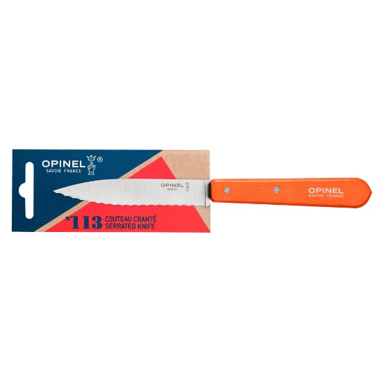 N°113 serrated blade knife, stainless steel, 10 cm, "Les Essentiels", Mandarin - Opinel