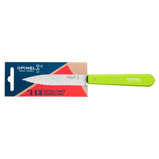 N°113 fogazott pengéjű kés, rozsdamentes acél, 10 cm, "Les Essentiels", Apple - Opinel