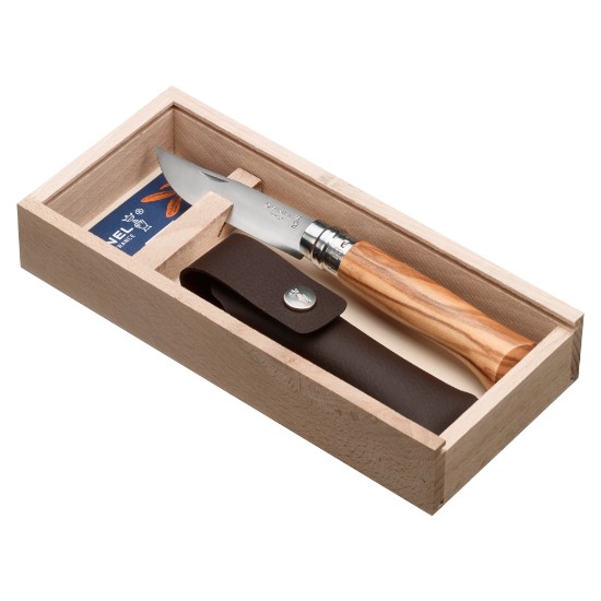 N°08 джобен нож с кания, неръждаема стомана, 8,5 см, "Tradition Luxe", Olive - Opinel