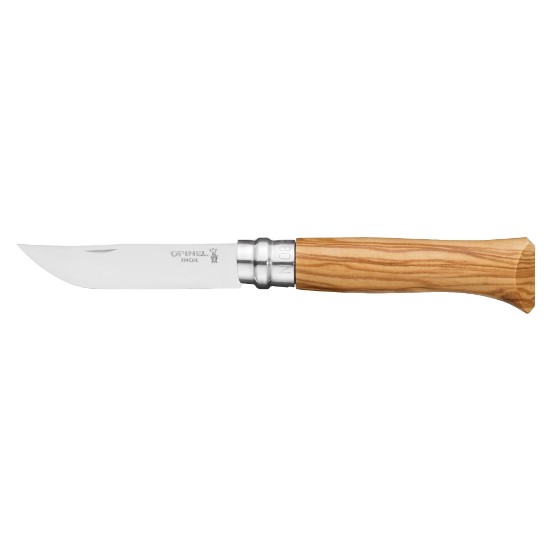 N°08 vreckový nôž s puzdrom, nehrdzavejúca oceľ, 8,5 cm, "Tradition Luxe", Olive - Opinel