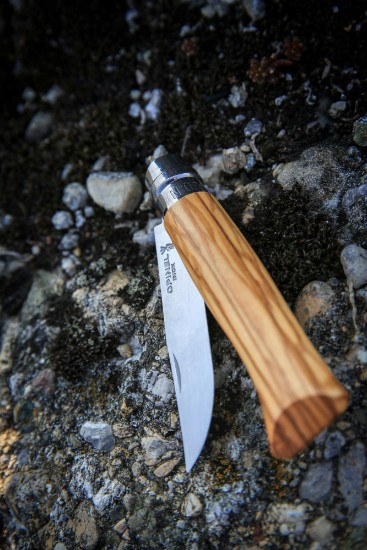 N°08 lommekniv, rustfrit stål, 8,5 cm, "Tradition Luxe", Olive - Opinel