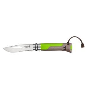 N°08 pocket knife with whistle, stainless steel, 8.5 cm, "Outdoor Junior", Green - Opinel