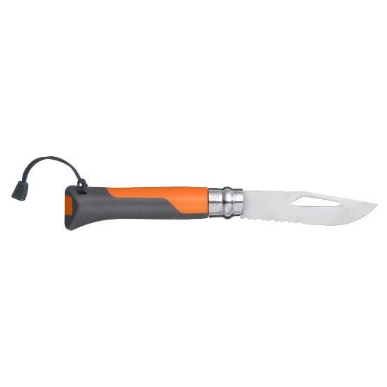 N°08 pocket knife with whistle, stainless steel, 8.5 cm, "Outdoor", Soft Orange - Opinel