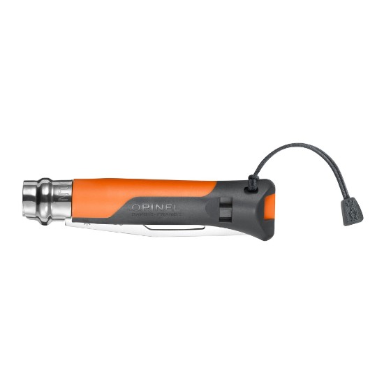 Canivete N°08 com apito, aço inox, 8,5 cm, "Outdoor", Soft Orange - Opinel