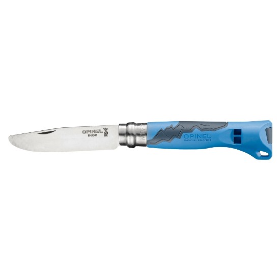 N°07 lommekniv med fløyte, rustfritt stål, 8 cm, "Outdoor Junior", Blue - Opinel