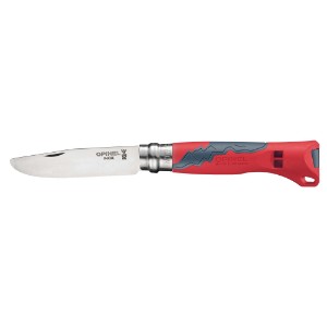 N°07 pocket knife with whistle, stainless steel, 8 cm, "Outdoor Junior", Red - Opinel