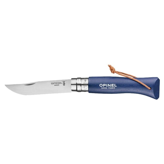 N°08 pocket knife, with sheath, stainless steel, 8.5 cm, "My first", Blue - Opinel