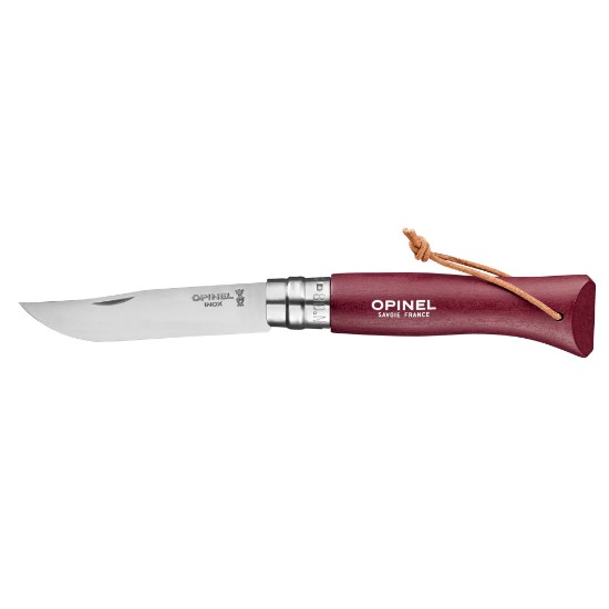 N°08 lommekniv, rustfritt stål, 8,5 cm, "Colorama", granat - Opinel