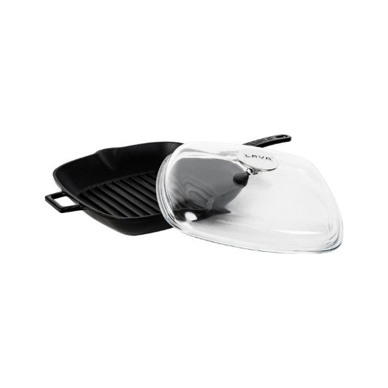 Grill pan with lid, cast iron, 26 x 26 cm, "Glaze" range, black - LAVA brand