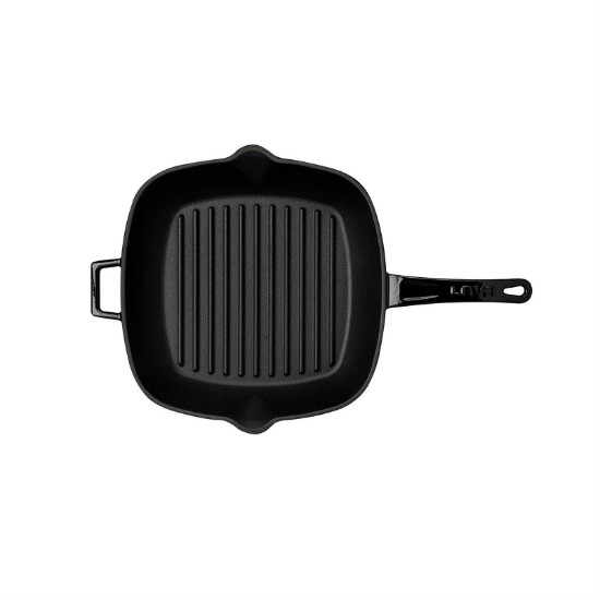 Grill pan with lid, cast iron, 26 x 26 cm, "Glaze" range, black - LAVA brand