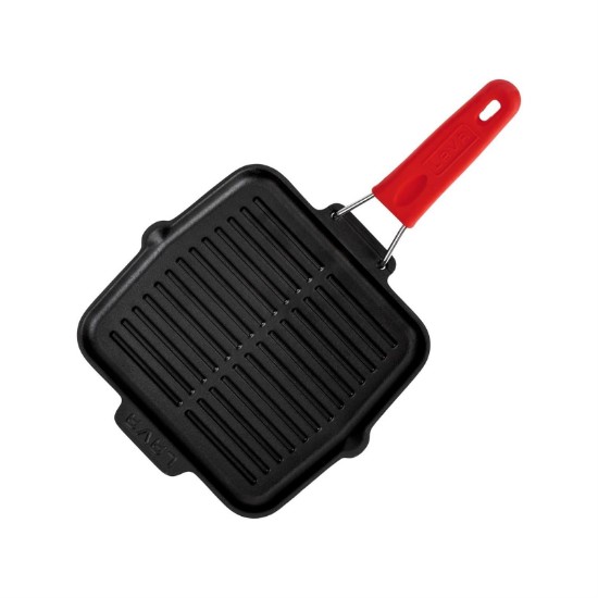 Grill pan, 21 x 21 cm, red handle - LAVA brand