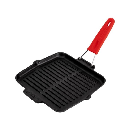 Grill pan, 21 x 21 cm, red handle - LAVA brand