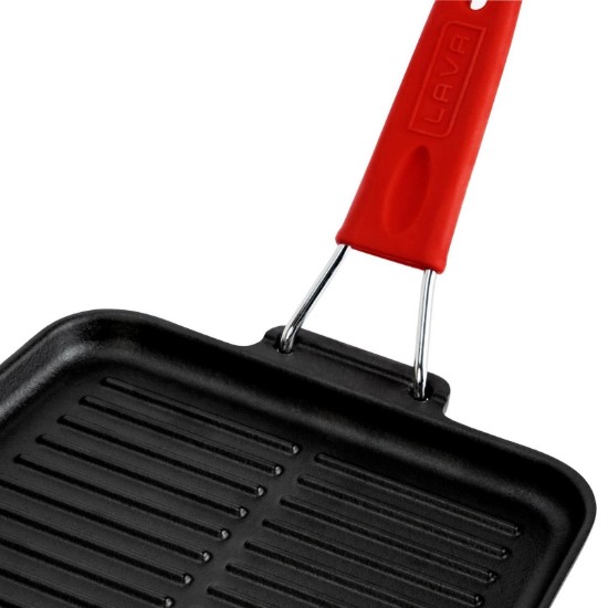 Grill pan, 21 x 21 cm, red handle - LAVA brand