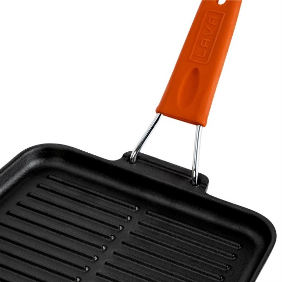 Grill pan, 21 x 21 cm, orange handle - LAVA brand