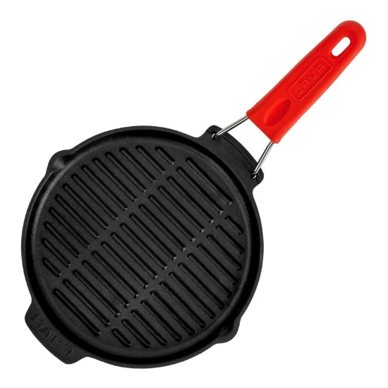 Rund grillpanne, 23 cm, rødt håndtak - LAVA